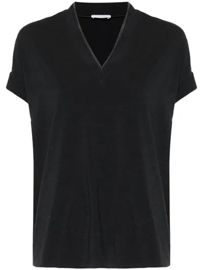 Brunello Cucinelli Monili-chain Cotton T-shirt In Black
