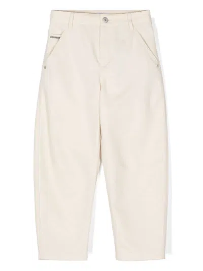 Brunello Cucinelli Kids' Monili-chain Curved Trousers In Neutrals