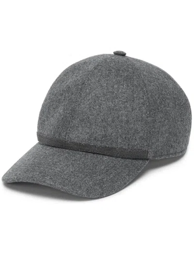 Brunello Cucinelli Monili Chain Detail Cap In Grey