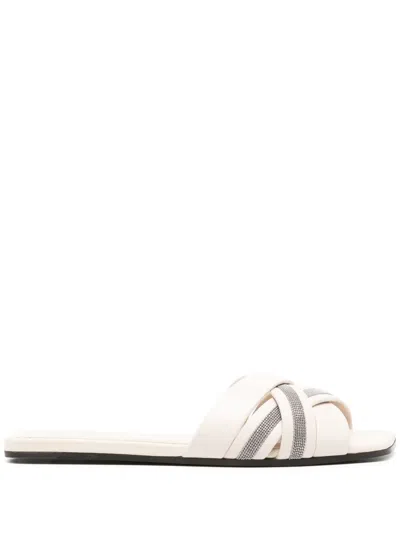 Brunello Cucinelli Monili Chain-detail Leather Sandals In White