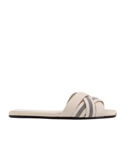 Brunello Cucinelli Monili Chain-detail Leather Sandals In White