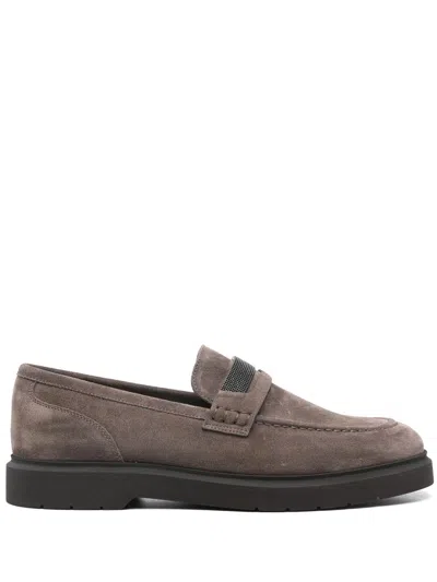 Brunello Cucinelli Monili Chain-detail Loafers In Grey