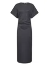 Brunello Cucinelli Wool Dress With Ruched Detail And Stretch Fabric In Gray
