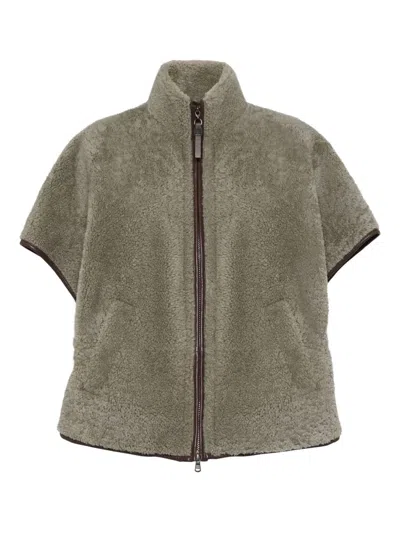 Brunello Cucinelli Monili Chain-detail Shearling Jacket In Gray