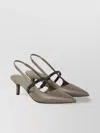Brunello Cucinelli Grey Nappa Leather Shiny Strap City Slingback