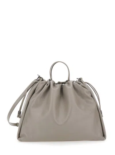 Brunello Cucinelli Monili Chain Detailed Drawstring Tote Bag In Grey