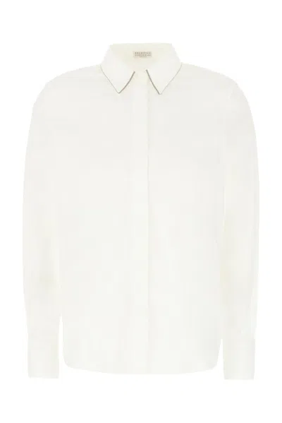 Brunello Cucinelli Monili Chain Detailed Long-sleeved Shirt In Bianco