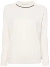 Brunello Cucinelli Crew Neck Long Sleeve Knit Sweater In Neutrals