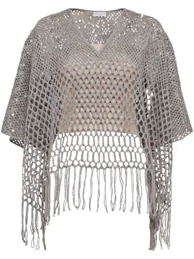 Brunello Cucinelli Monili-chain Open-knit Cardigan In Grey