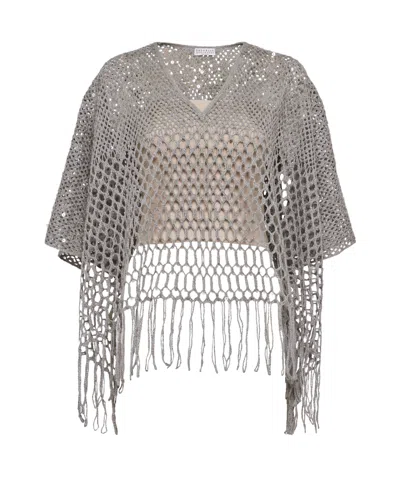 Brunello Cucinelli Monili-chain Open-knit Top In Gray