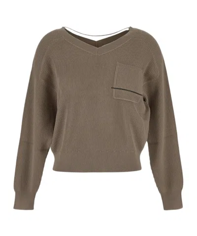 BRUNELLO CUCINELLI BRUNELLO CUCINELLI V-NECK RIBBED-KNITTED JUMPER