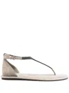 Brunello Cucinelli Monili Suede Flat Thong Sandals In Neutrals