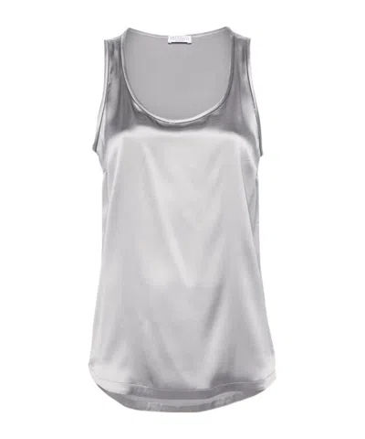 Brunello Cucinelli Monili-chain Satin Tank Top In Gray