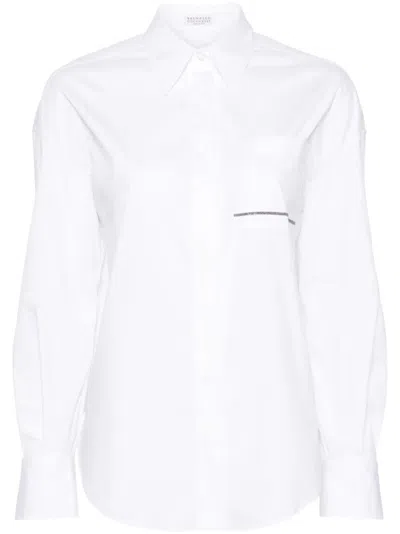 Brunello Cucinelli Monili-chain Poplin Shirt In White