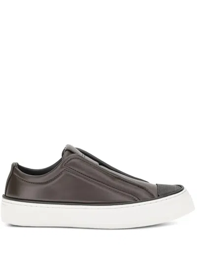 Brunello Cucinelli Monili-chain Slip-on Sneakers In Brown