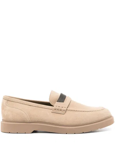 Brunello Cucinelli Monili-chain Suede Loafers In Brown