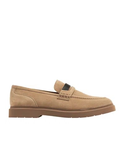 Brunello Cucinelli Monili-chain Suede Loafers In Brown
