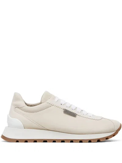 Brunello Cucinelli Monili-chain Suede Sneakers In Neutral