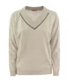 Brunello Cucinelli Women's Cashmere Sweater With Shiny Neckline In Nude