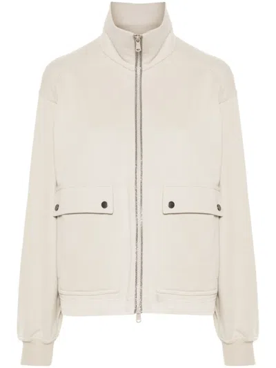 Brunello Cucinelli Monili Chain Zip-up Sweatshirt In Neutrals