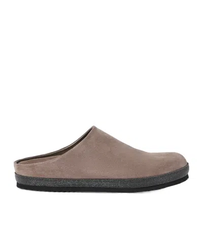 Brunello Cucinelli Monili Chain-detail Flat Mules In Brown