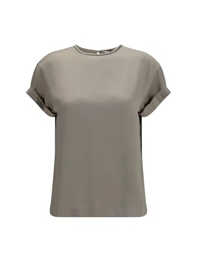 Brunello Cucinelli Monili Chain-embellished Silk Blouse In Gray