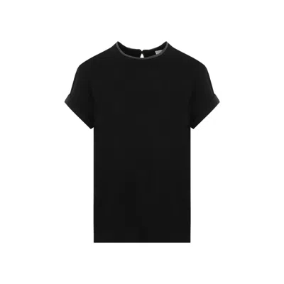 Brunello Cucinelli Monili Collar Black Cotton T-shirt