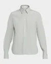Brunello Cucinelli Monili-collar Chambray Button-down Shirt In Gray