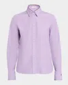 Brunello Cucinelli Monili-collar Chambray Button-down Shirt In Purple