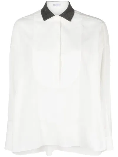 Brunello Cucinelli Monili-bead Cotton Shirt In White