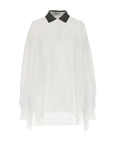 Brunello Cucinelli Monili-collar Cotton Blouse In Yellow