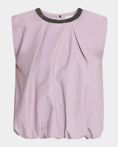 Brunello Cucinelli Monili-collar Cotton Crop Balloon Tank Top In C9101 Purple Ash
