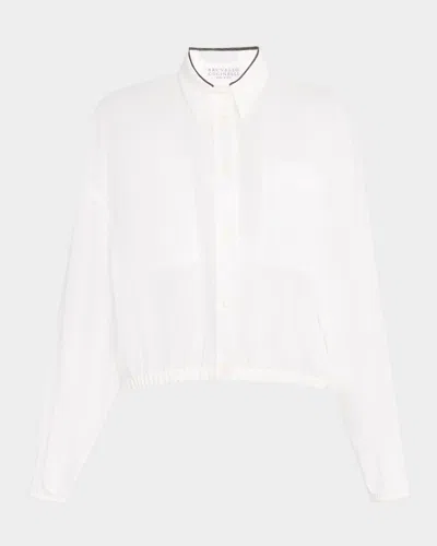 Brunello Cucinelli Monili-collar Cotton Gauze Bomber Jacket In White
