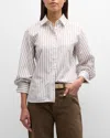 Brunello Cucinelli Monili Collar Cotton Twill Striped Blouse In C015 Bianco Tabacco