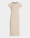 Brunello Cucinelli Monili Collar Linen Midi Dress In C3095 Light Desert