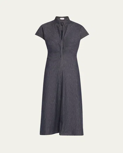 Brunello Cucinelli Monili Collar No Fade Midi Denim Dress