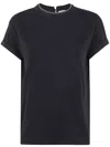 Brunello Cucinelli Monili Collar Round Neck Tee Shirt In Black