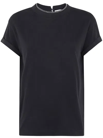 Brunello Cucinelli Monili Collar Round Neck Tee Shirt In Black