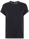 Brunello Cucinelli Monili Collar Round Neck Tee Shirt In Black
