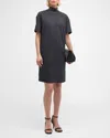 Brunello Cucinelli Monili-collar Shiny Felpa Short-sleeve T-shirt Dress In C055 Anthracite