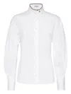 Brunello Cucinelli Stretch Cotton Poplin Shirt With Shiny Collar Detail In White