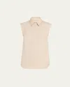 Brunello Cucinelli Monili Collar Sleeveless Cotton Poplin Top In Medium Beige