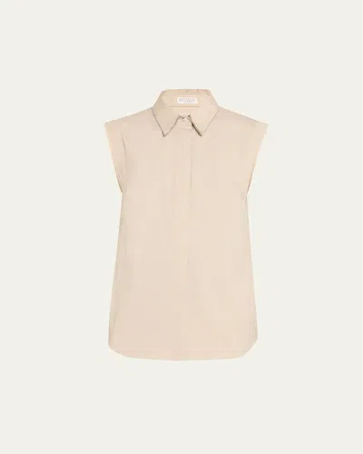 Brunello Cucinelli Monili Collar Sleeveless Cotton Poplin Top In Medium Beige