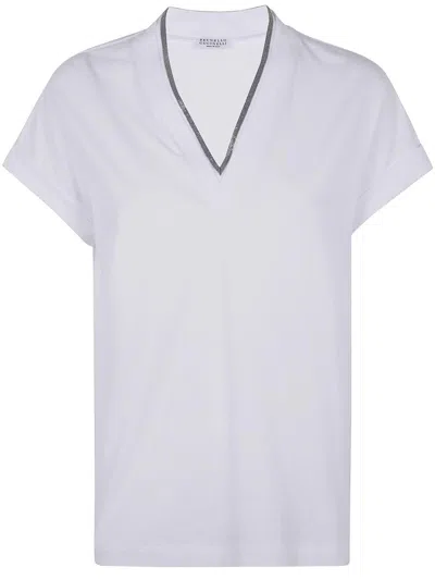 Brunello Cucinelli Monili Collar Vneck Tee Shirt