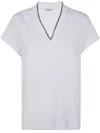 Brunello Cucinelli Monili Collar Vneck Tee Shirt Clothing In White