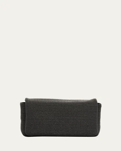 Brunello Cucinelli Monili Convertible Flap Leather Clutch Bag In Ultrablack