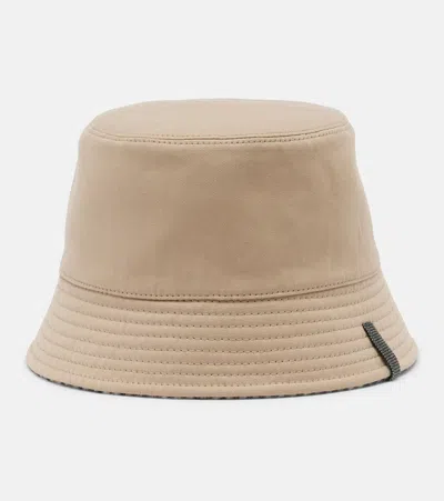 Brunello Cucinelli Monili Cotton And Linen Bucket Hat In Brown