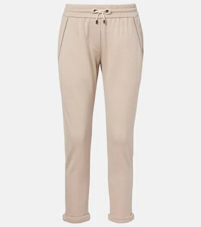 Brunello Cucinelli Cotton Joggers With Elastic Waistband And Side Pockets In Neutral