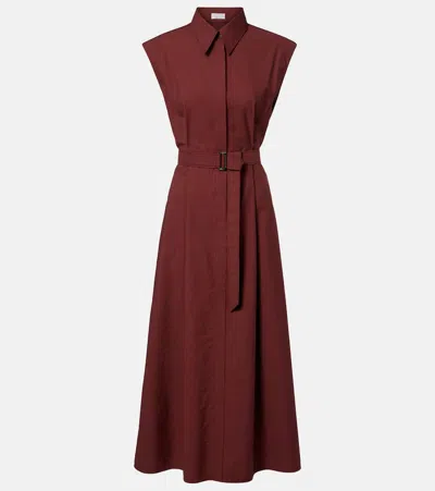 Brunello Cucinelli Monili Cotton-blend Midi Dress In Brown