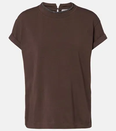 Brunello Cucinelli Monili Cotton-blend T-shirt In Brown